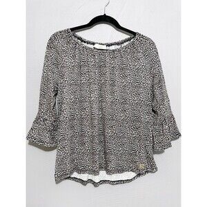 Michael Michael Kors Animal Print Knit Top Blouse Jersey 3/4 Bell Sleeve Sz M
